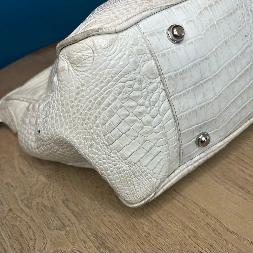 Brahmin Hobo Crocodile Embossed Slouchy Leather Bag Pearl White Large Purse